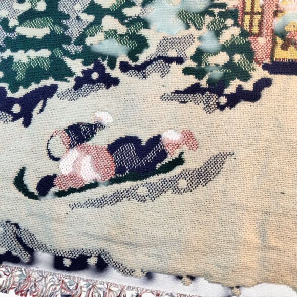 Sledding Snow Scene Tapestry Placemat Vintage Christmas Woven 18 x 14 lot 4 - Picture 6 of 10